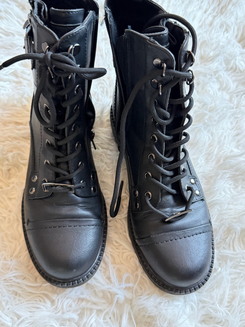 Guess Black Lace-Up Combat Ankle Boots